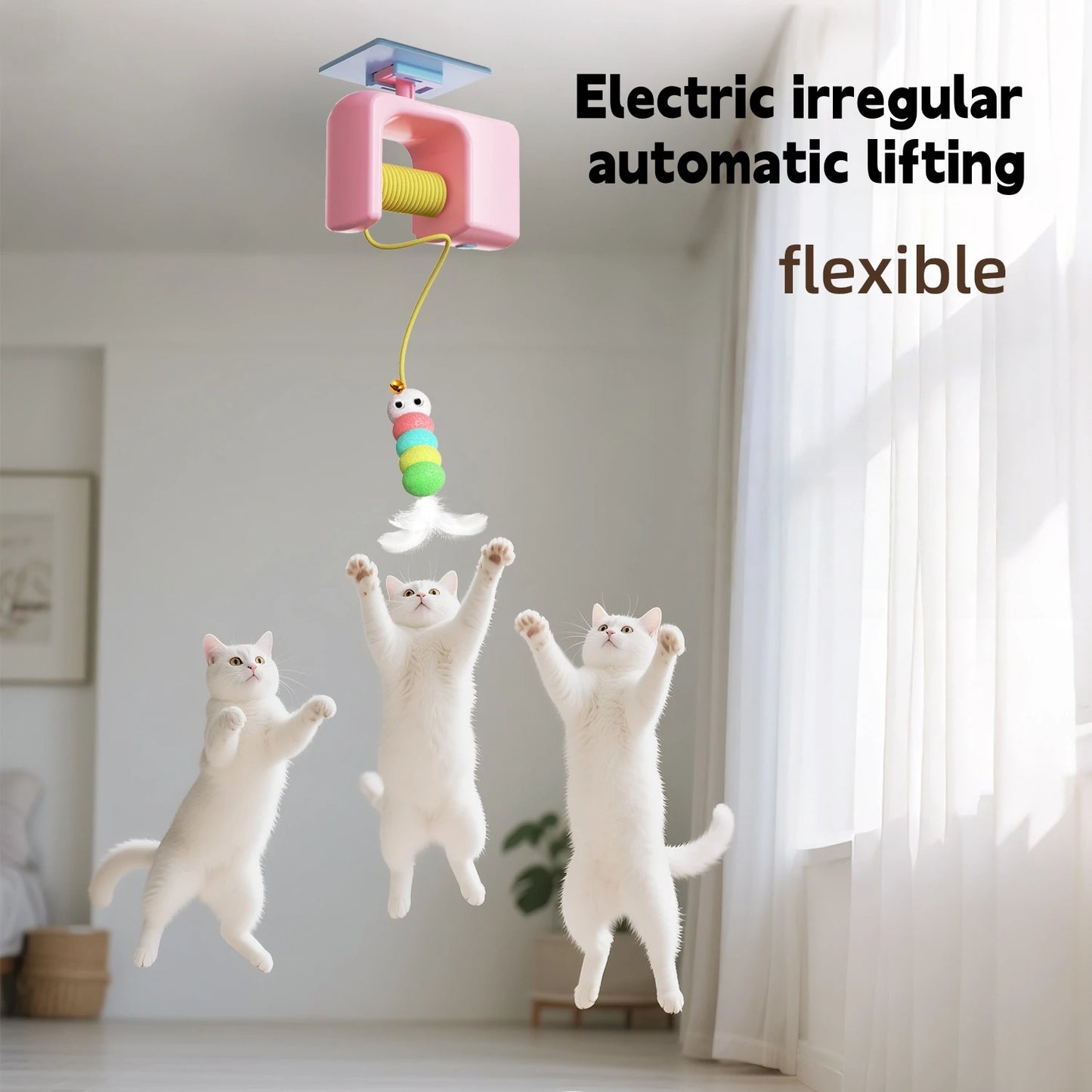 New Type of Electric Cat Toy with 2 Ropes Smart Hanging Door Auto Swing Feather Toy A Self-entertainment and Cat-teasing Wonder