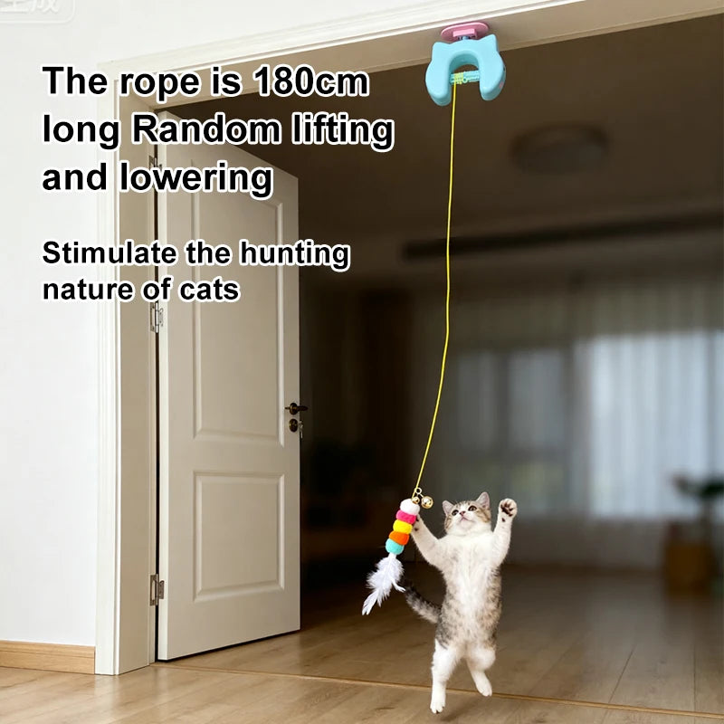 New Type of Electric Cat Toy with 2 Ropes Smart Hanging Door Auto Swing Feather Toy A Self-entertainment and Cat-teasing Wonder